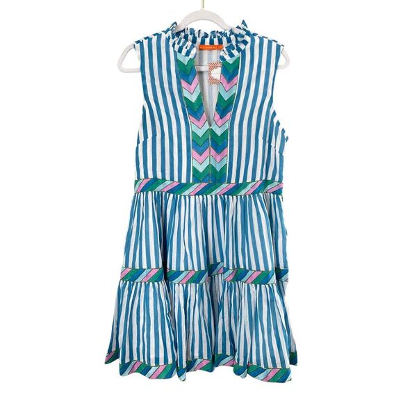 OLIPHANT Tuckernuck Playa Blue Striped Yoke Mini Dress Flirty Flare Cotton XL - Picture 6 of 14